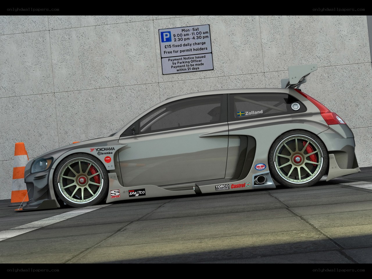 silver race car with decals