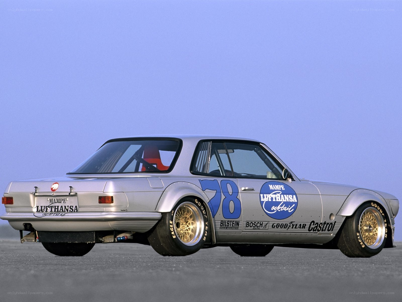 Silver race car with Lufthansa livery