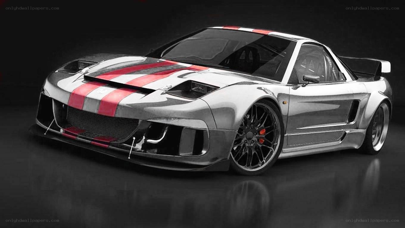 silver race car with red stripes