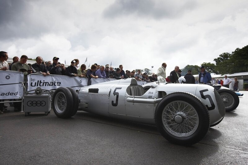 Silver racing car at event