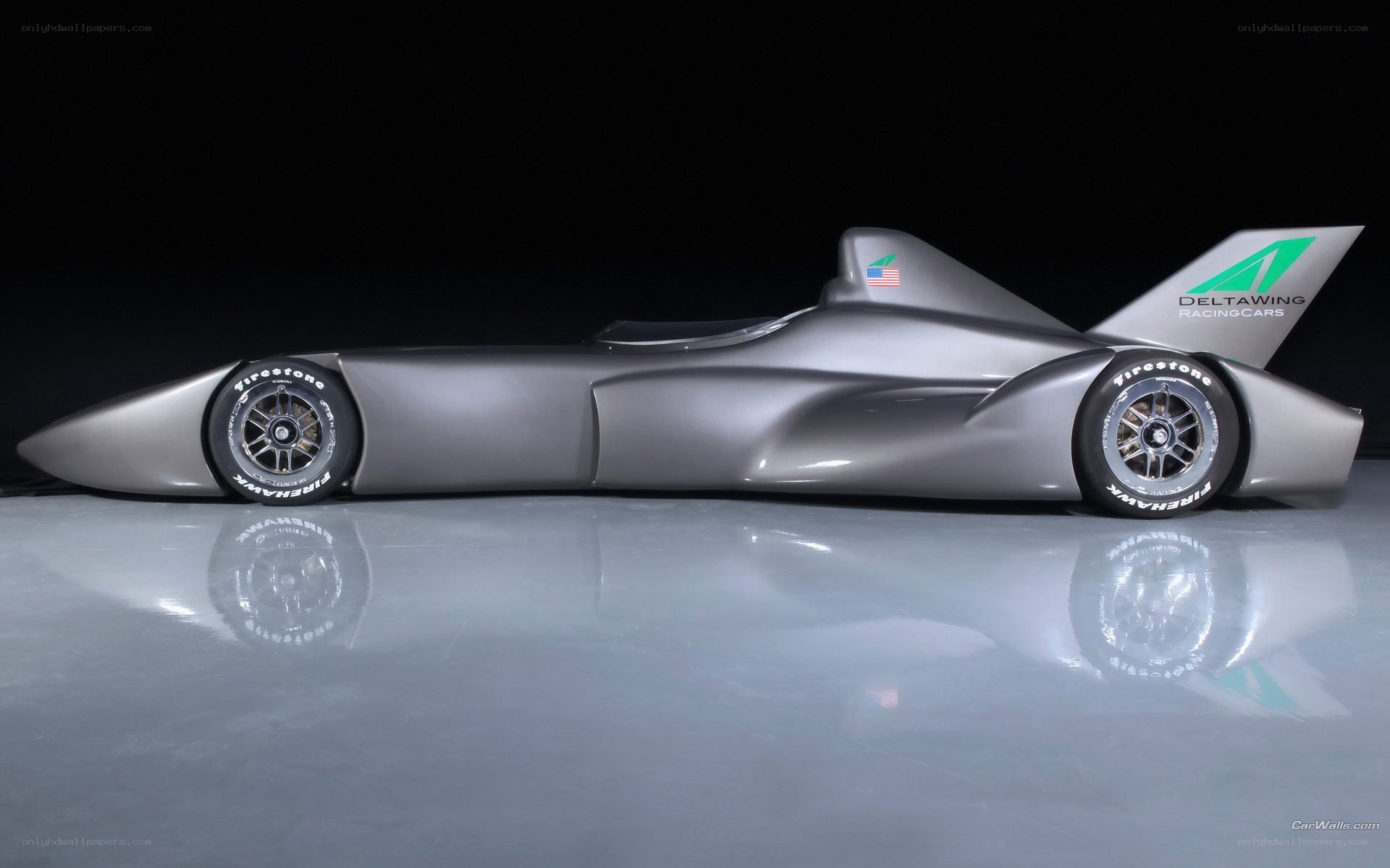 silver racing car side view