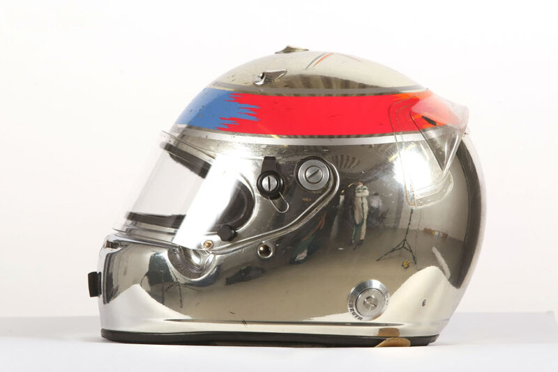 silver racing helmet