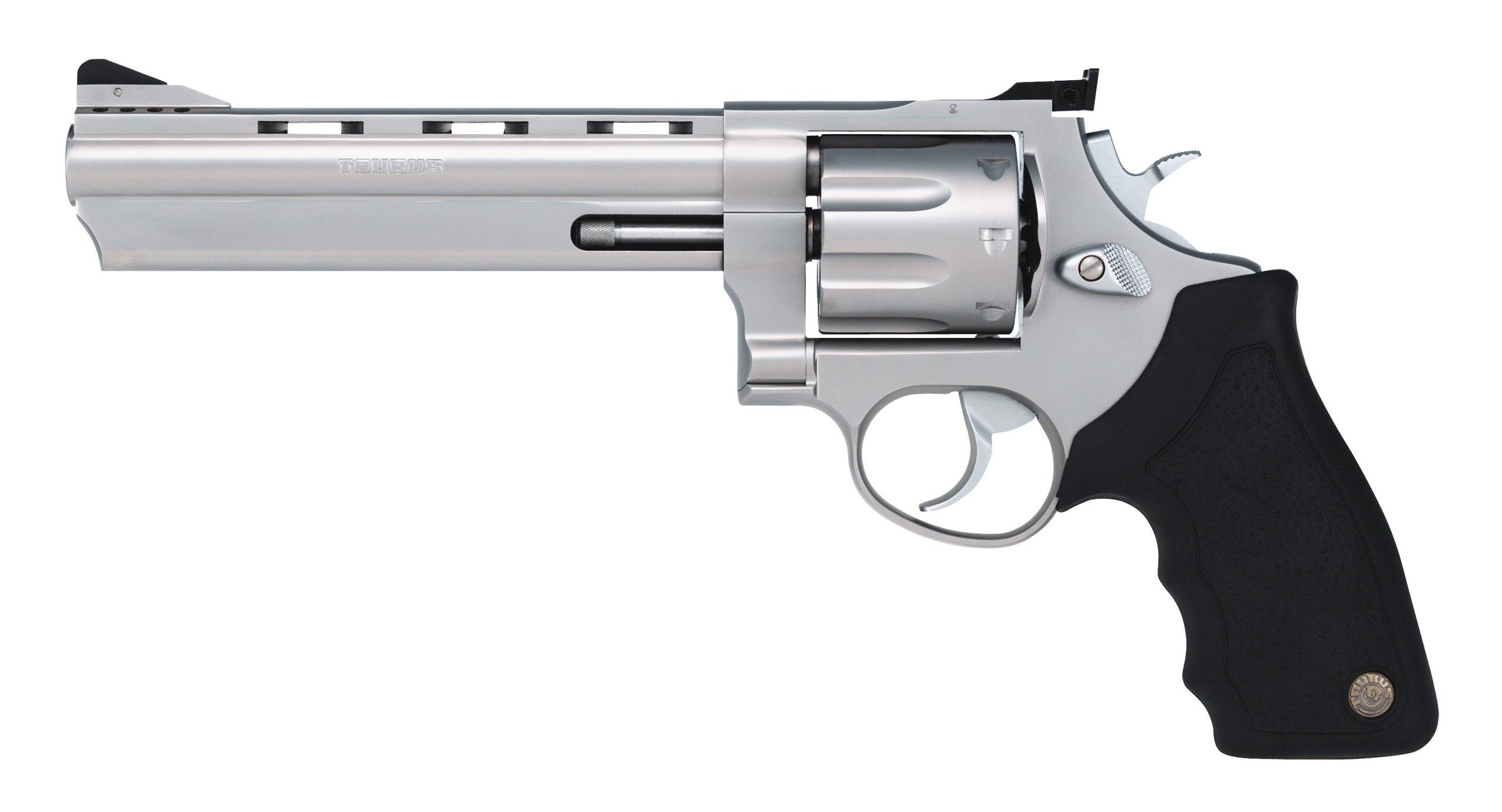 silver revolver with black grip