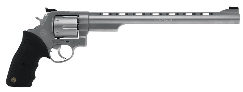 silver revolver with long barrel