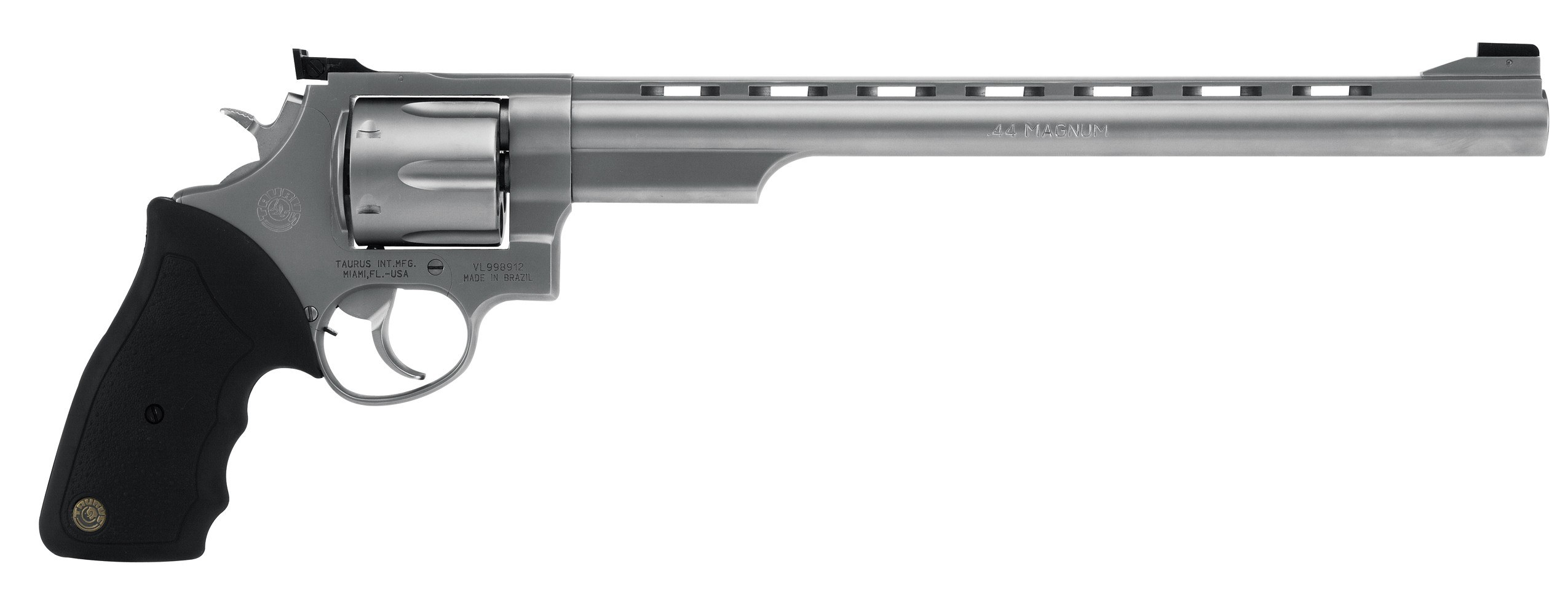 silver revolver with long barrel