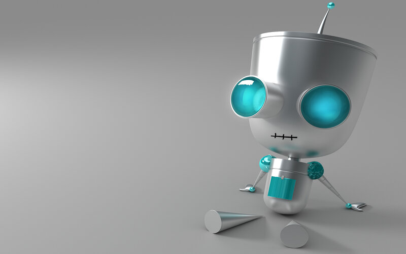 Silver Robot Character — Gray, Playful