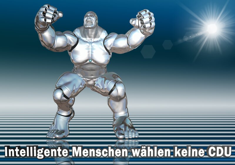 Silver Robot Figure — Blue