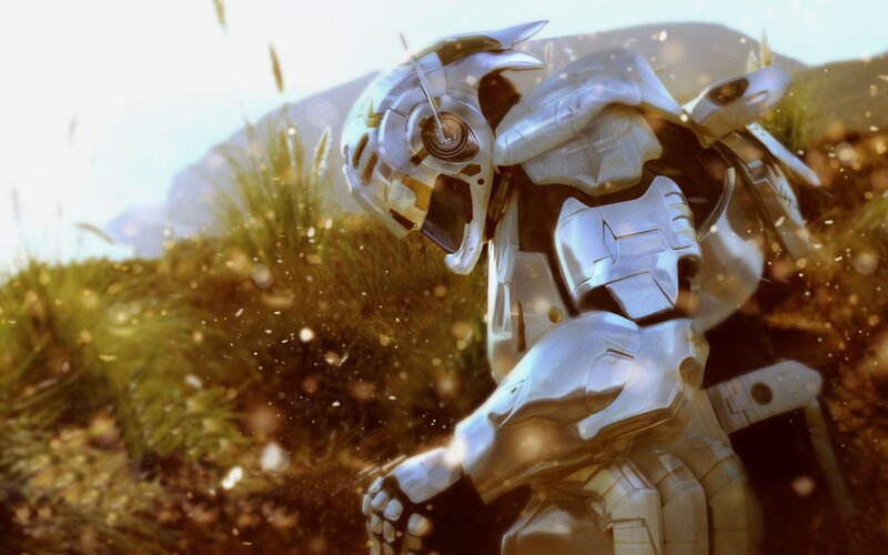 Silver Robot in Grass