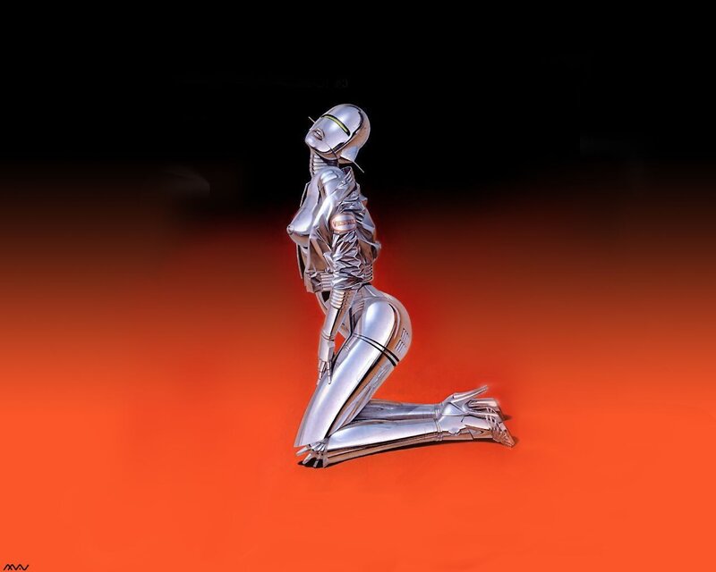 silver robot kneeling