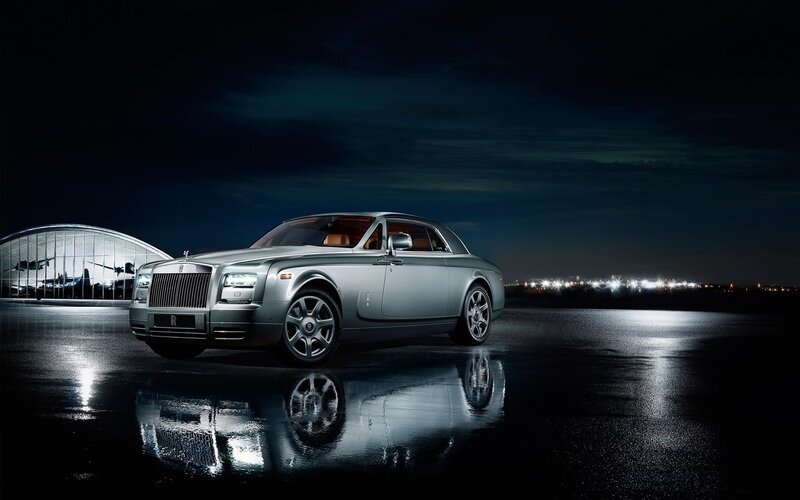 Silver Rolls-Royce Car — Black, Dramatic, Night, Photograph