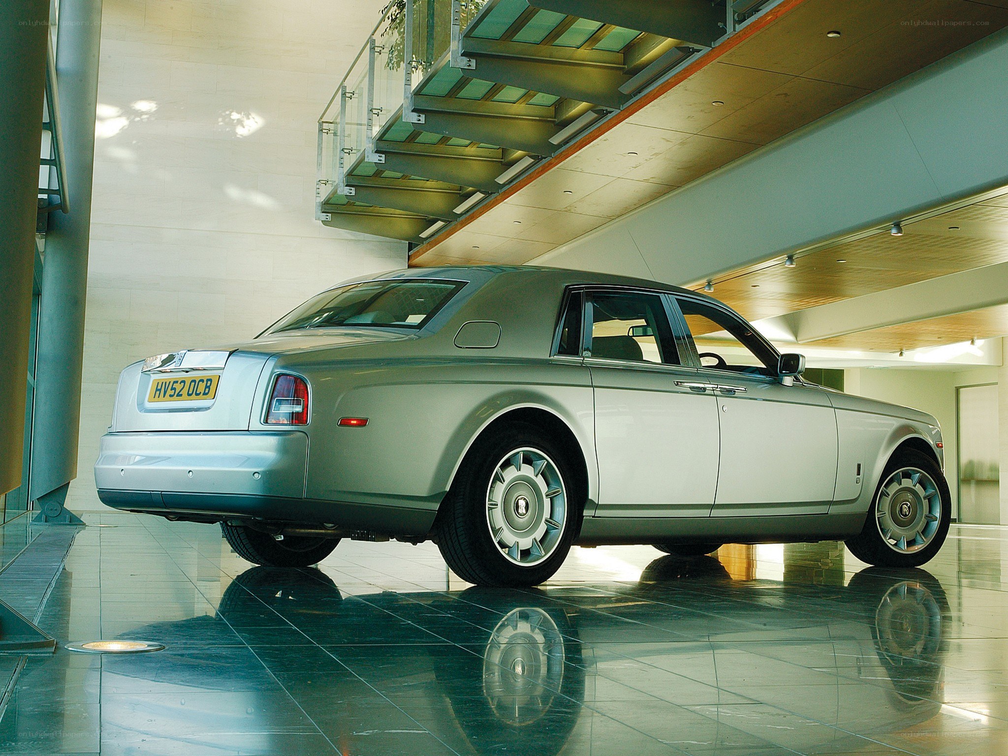 Silver Rolls-Royce in showroom