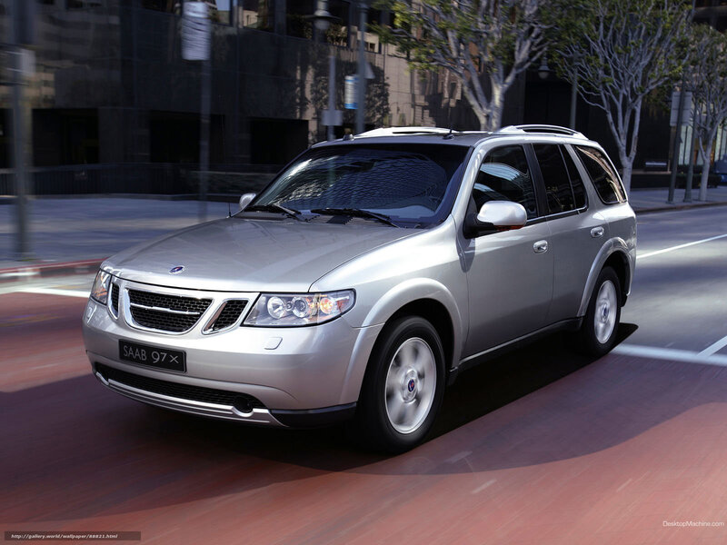 Silver Saab 9-7X on city street