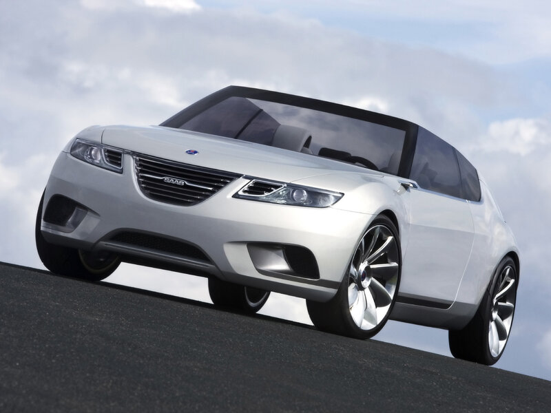 Silver Saab Concept Car — White, Dramatic, Photograph, Road, Sky