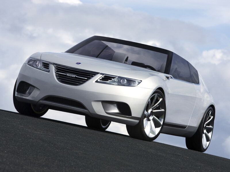 Silver Saab Concept Car — White, Dramatic, Photograph, Road