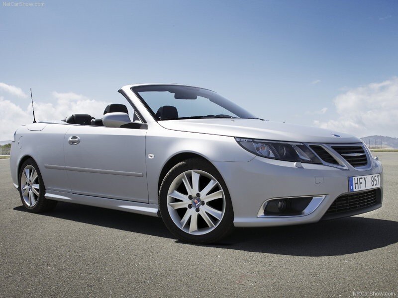 silver saab convertible car