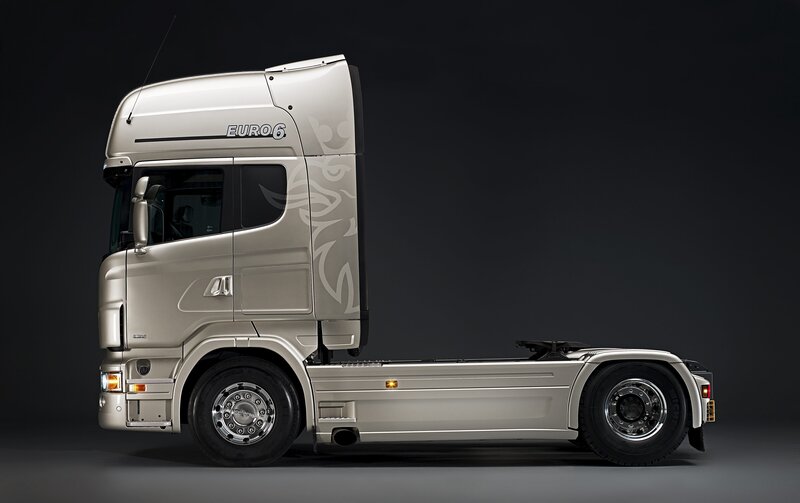 silver Scania Euro 6 truck