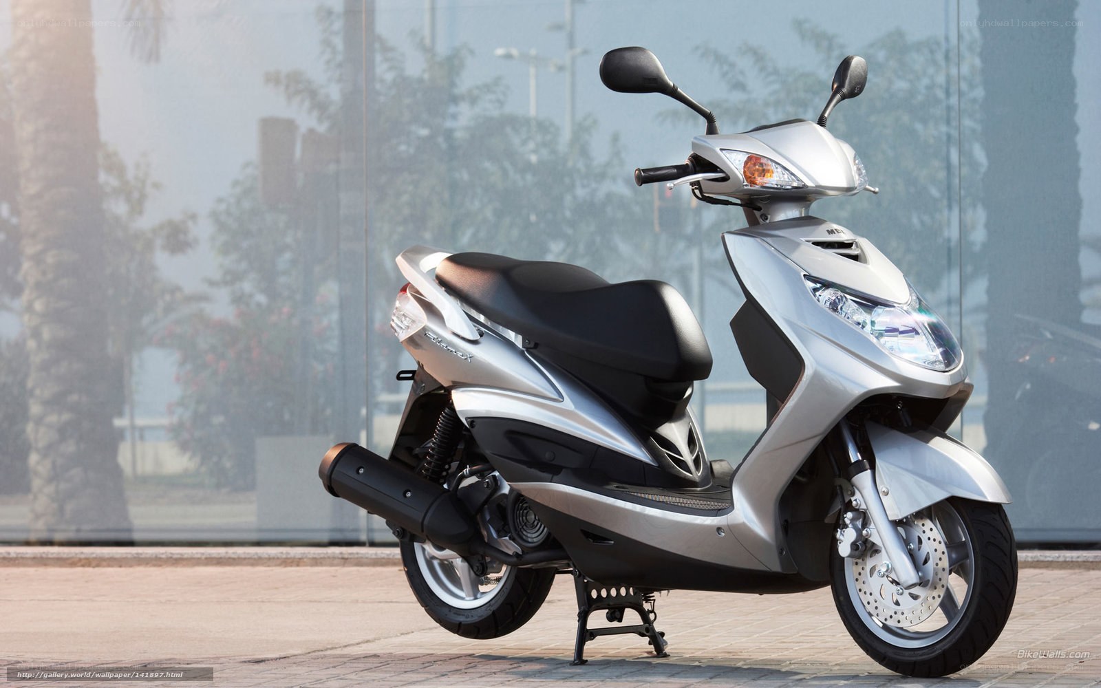 Silver scooter on display