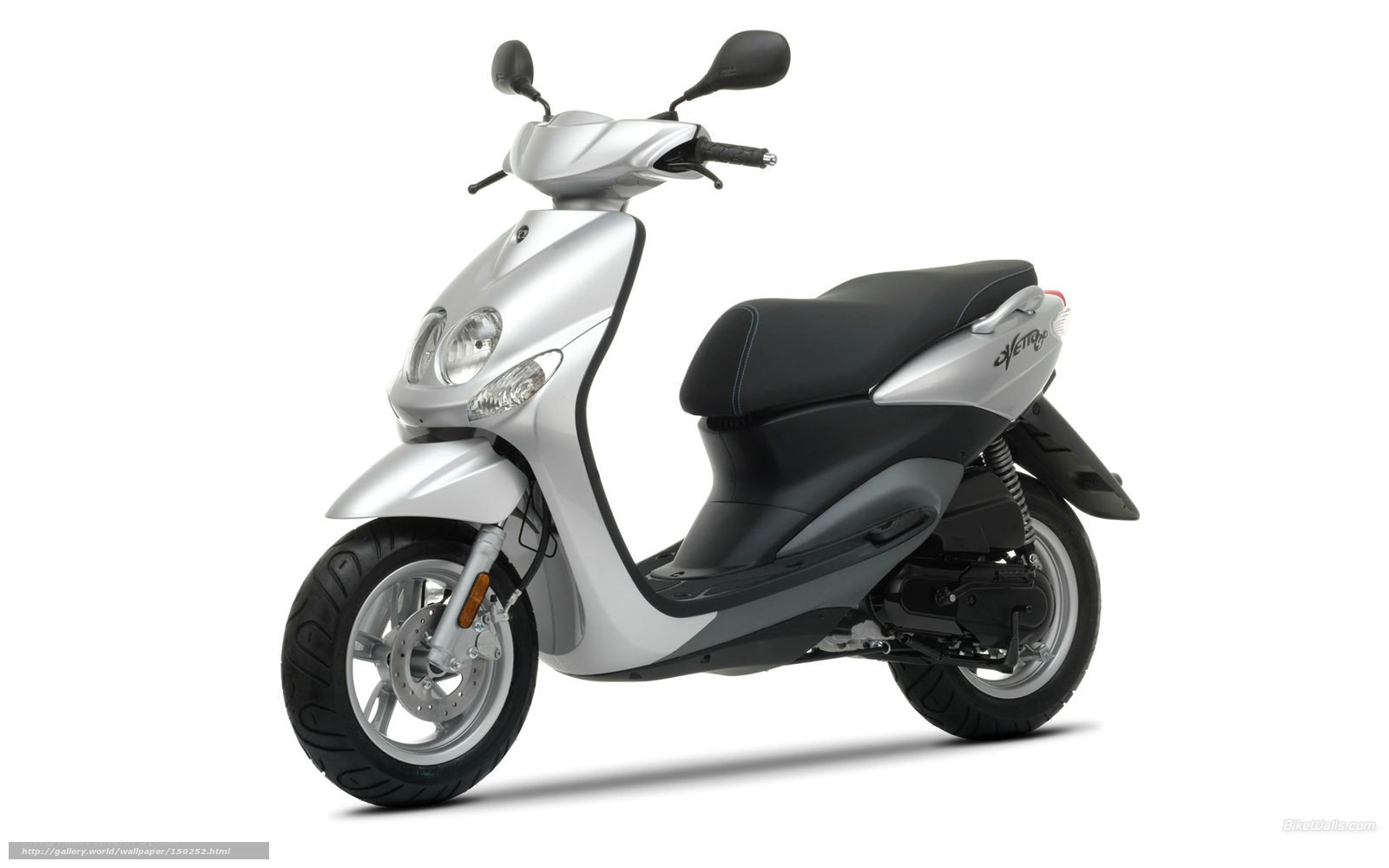 Silver scooter on white background