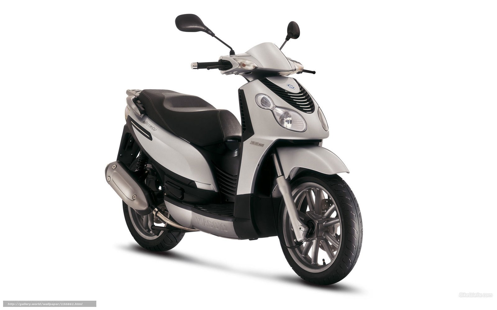 silver scooter on white background