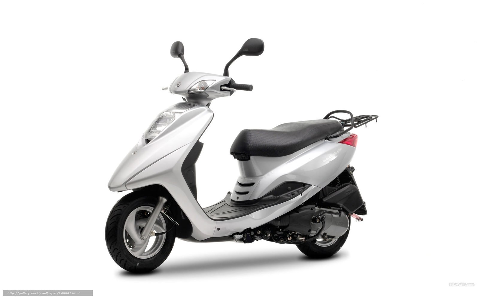 silver scooter on white background