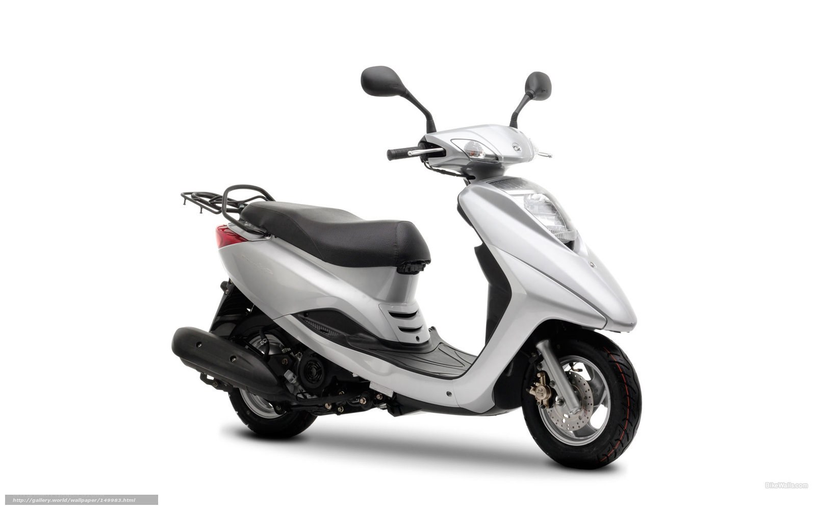 silver scooter on white background
