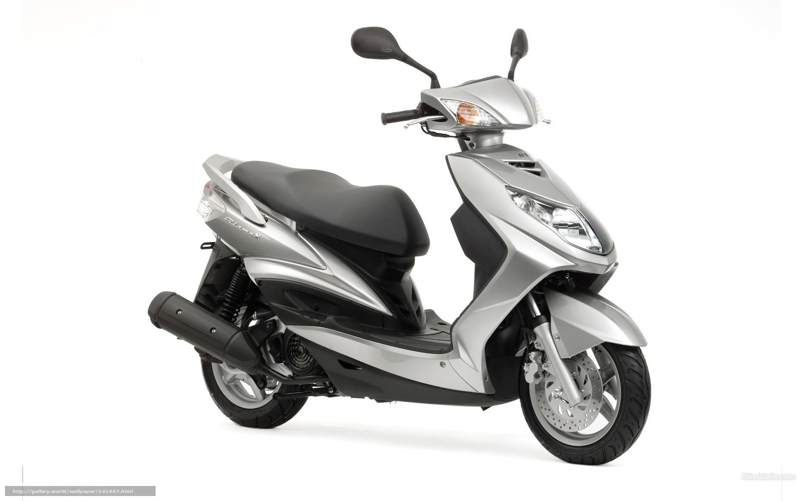 silver scooter on white background