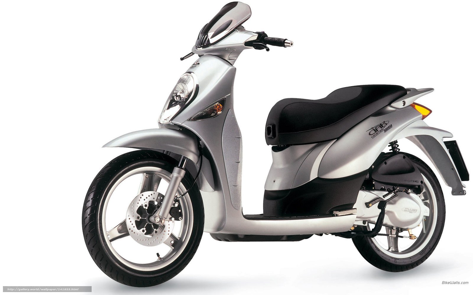 silver scooter with black seat