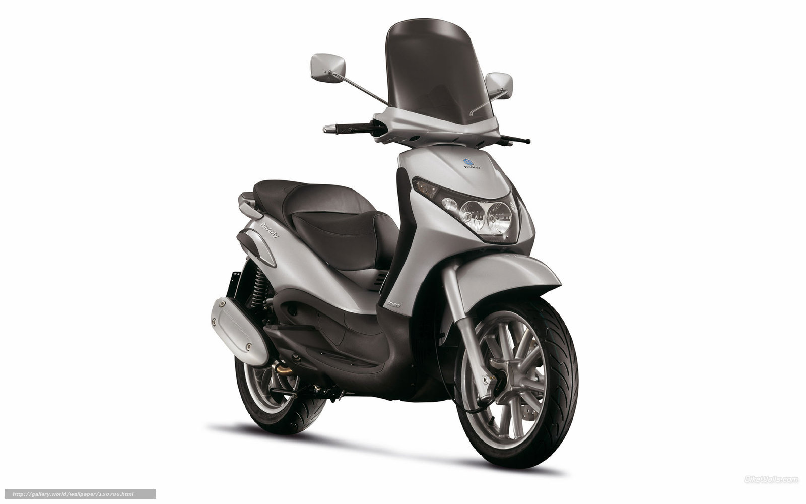 Silver scooter with windscreen