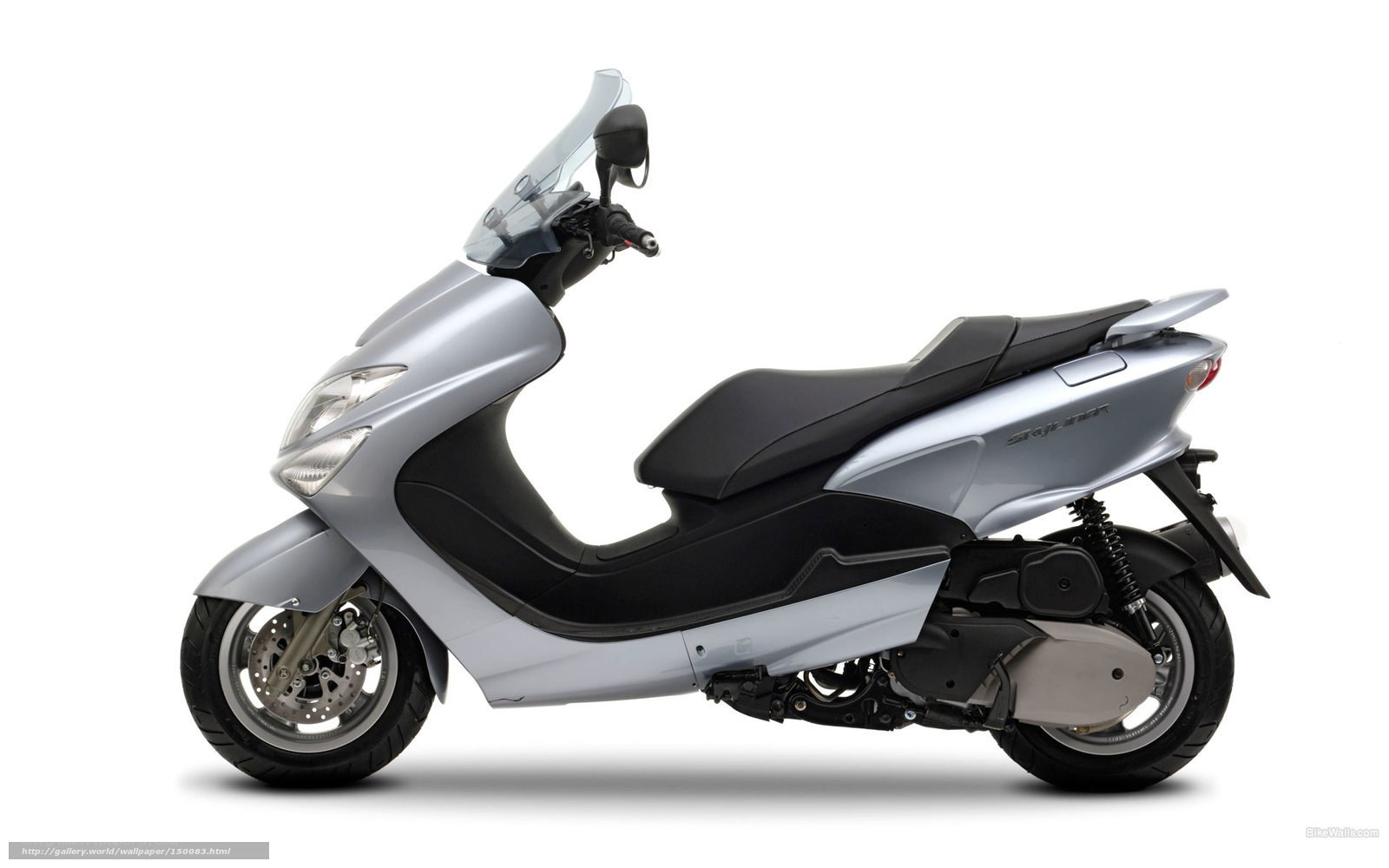silver scooter with windscreen