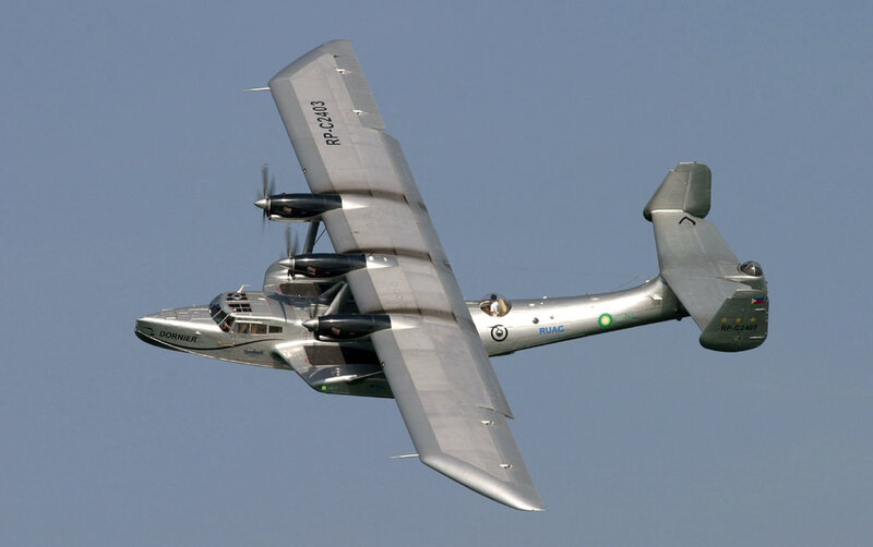 Silver Seaplane in Flight — Gray