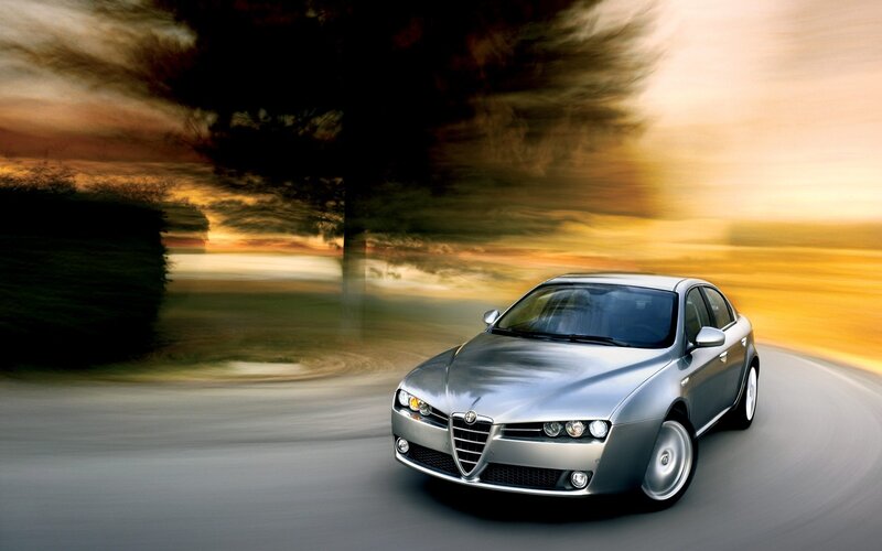 Silver Sedan Car — Dynamic, Sunset, Photograph, Road, Trees, Yellow
