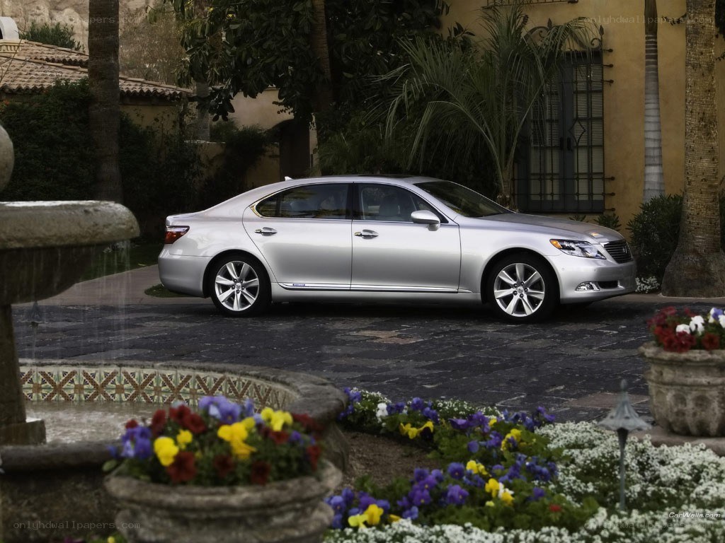 Silver sedan in garden setting