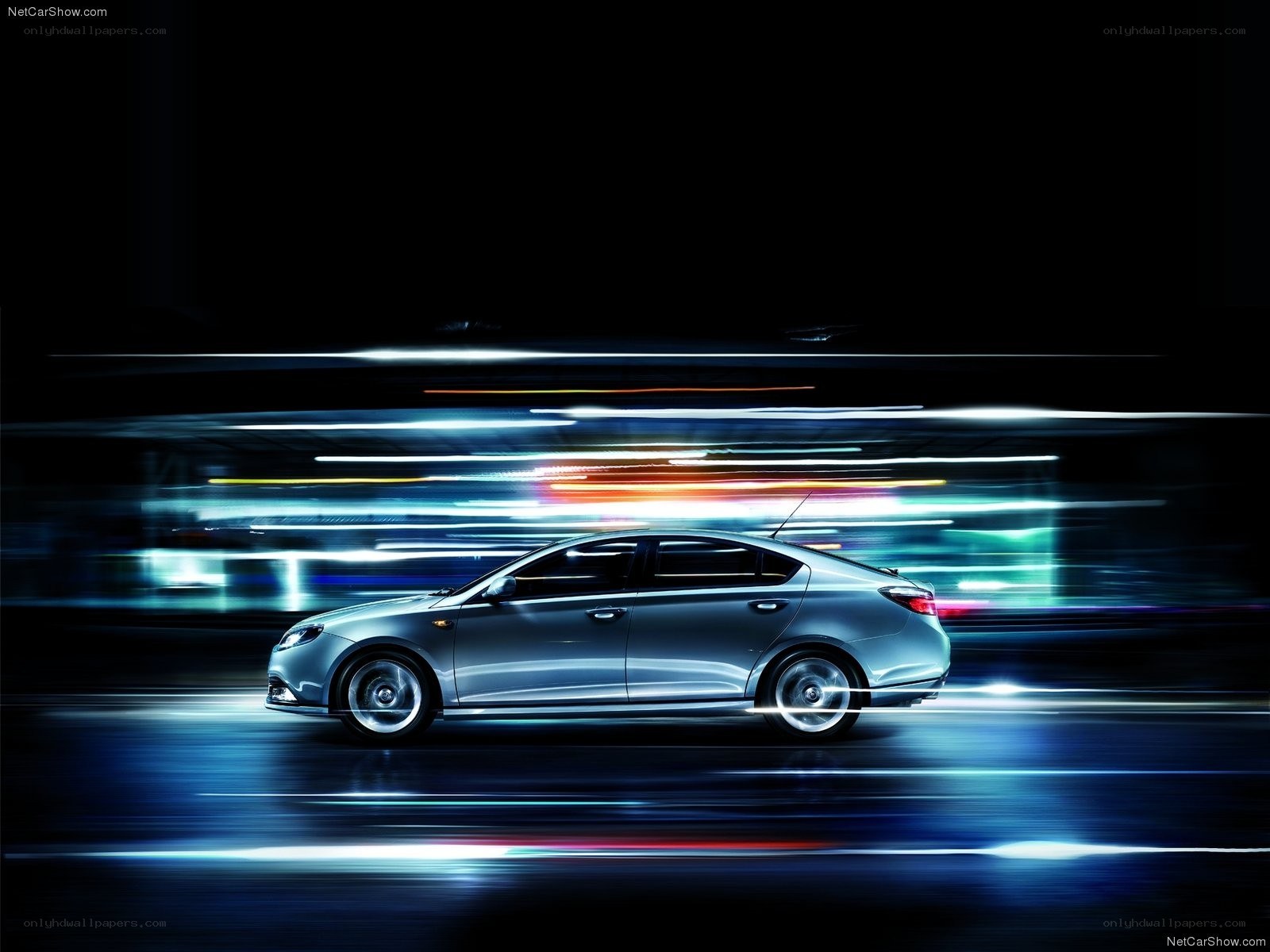 silver sedan in motion