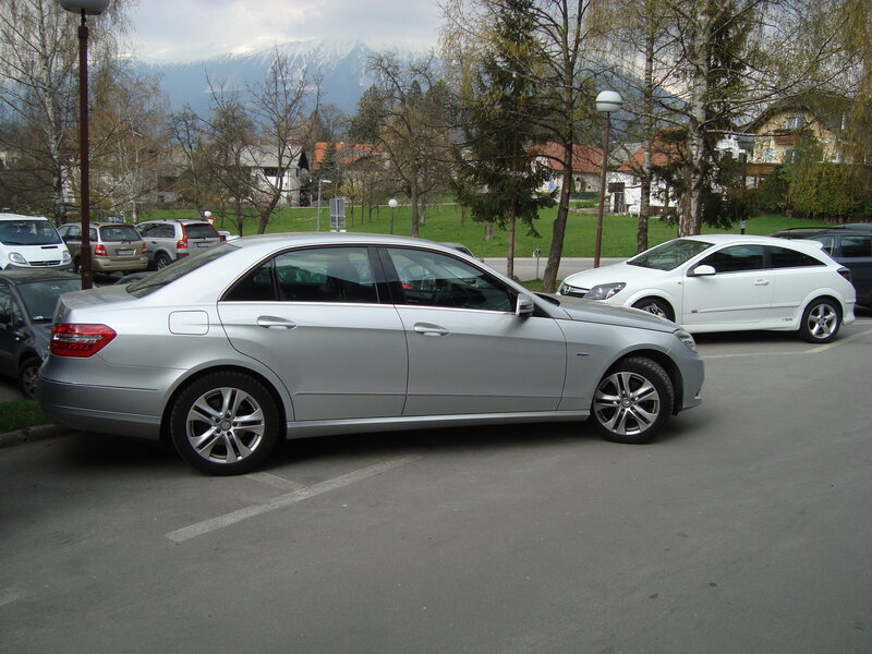 Silver sedan in parking lot