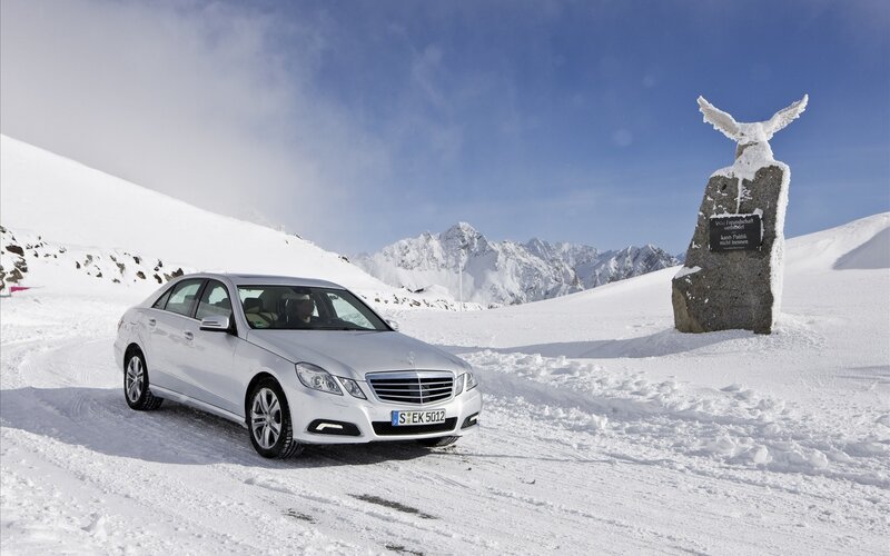 Silver Sedan in Snow