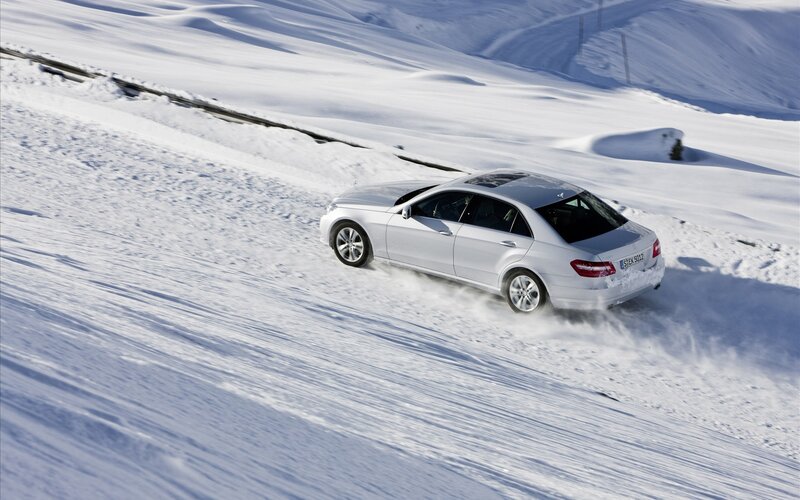 Silver Sedan in Snow — White, Cold
