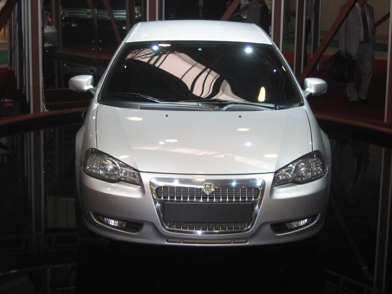 silver sedan on display