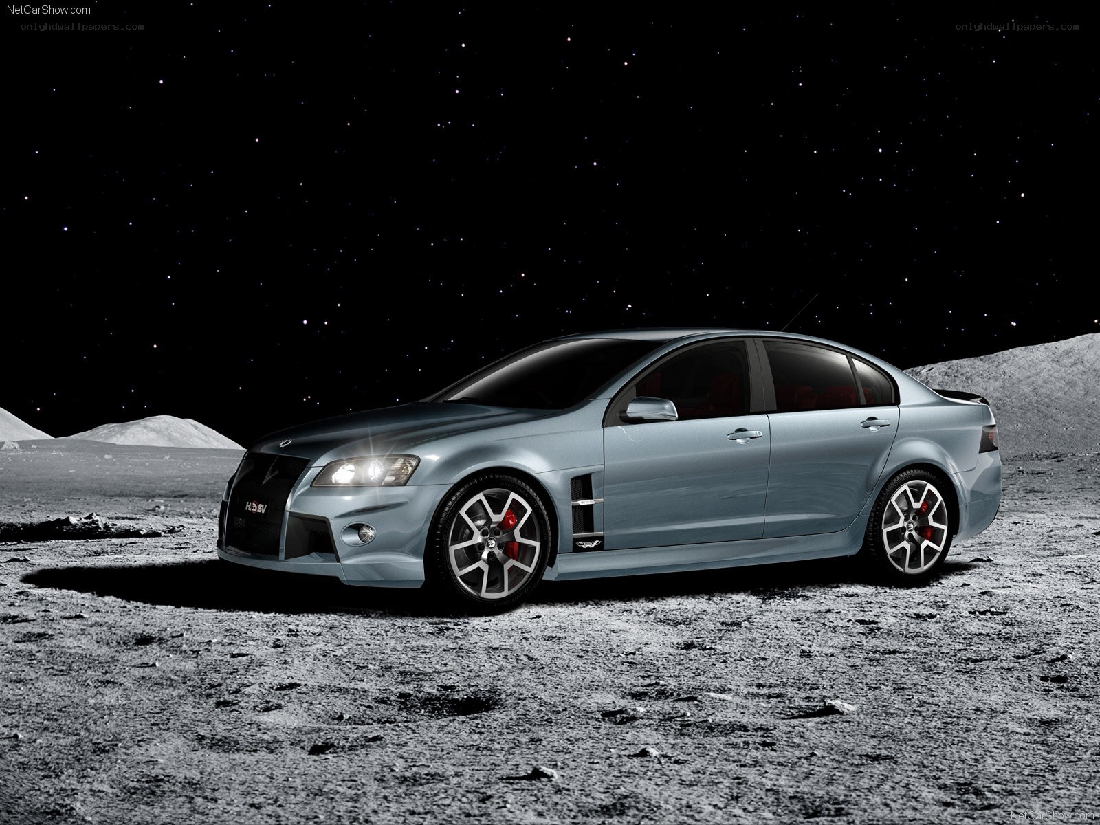 silver sedan on moon surface