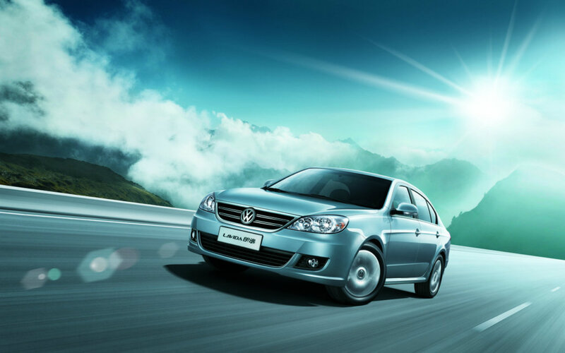 Silver Sedan on Road — Blue, Dramatic, Afternoon