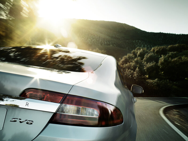 Silver Sedan on Road — Dramatic, Sunset, Photograph, Car