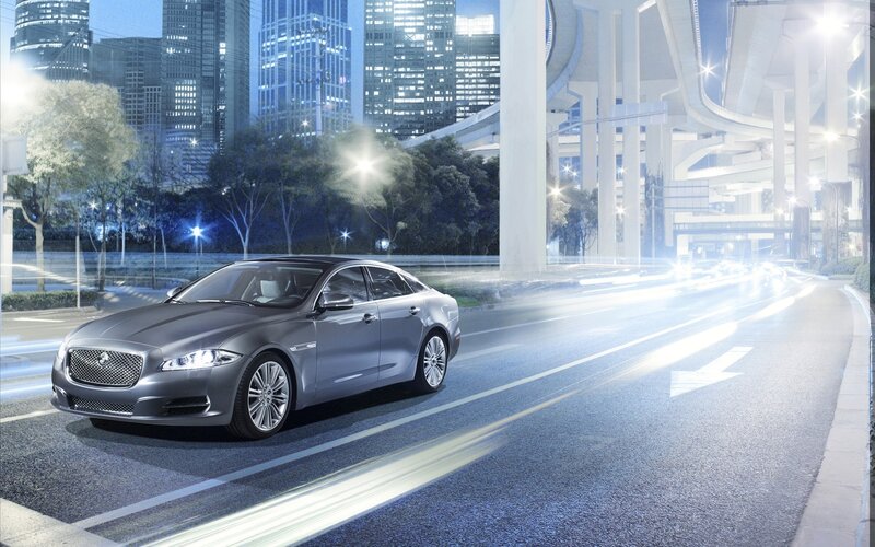 Silver Sedan on Road — Gray