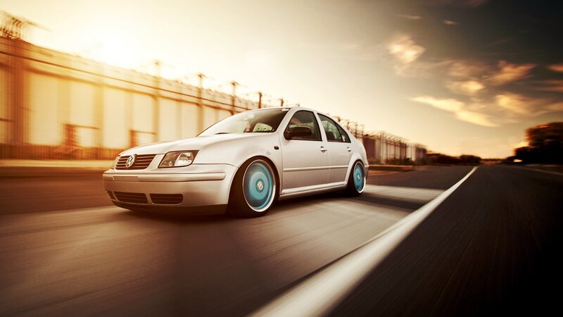 Silver Sedan on Road — White