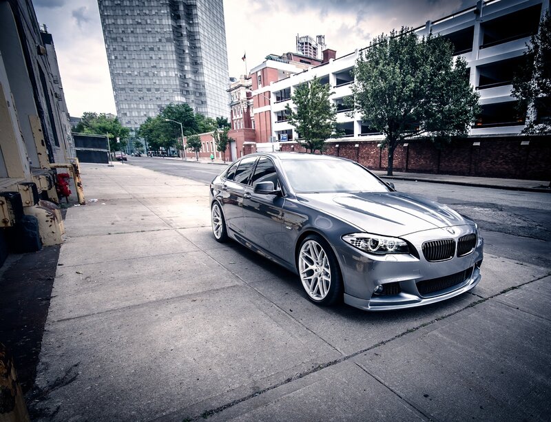 Silver Sedan on Street — Gray, Urban