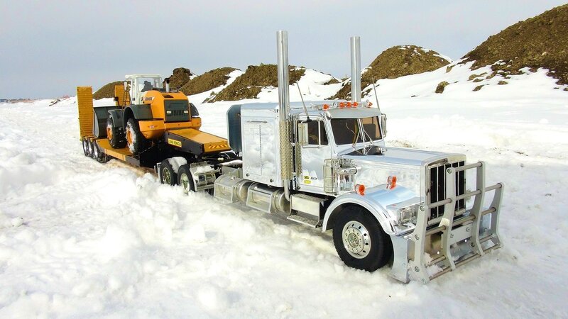 Silver Semi Truck in Snow