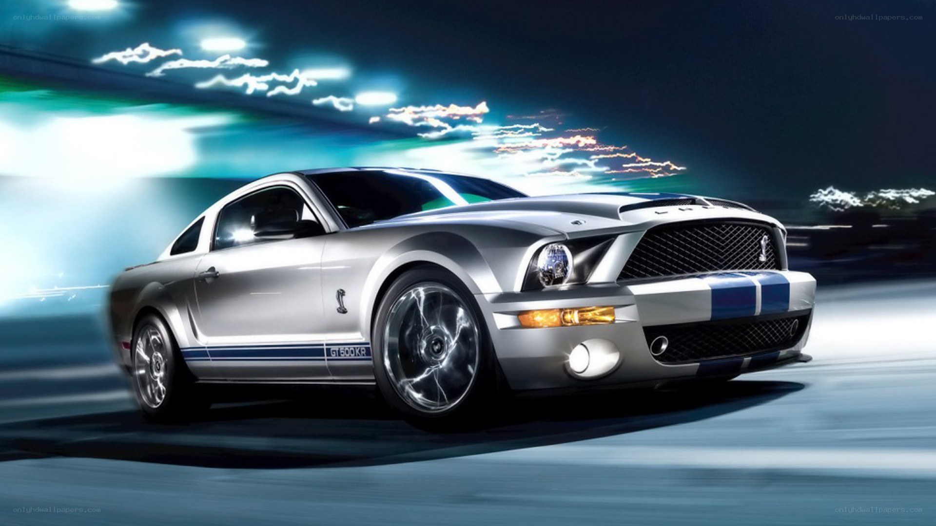 Silver Shelby GT500KR in motion