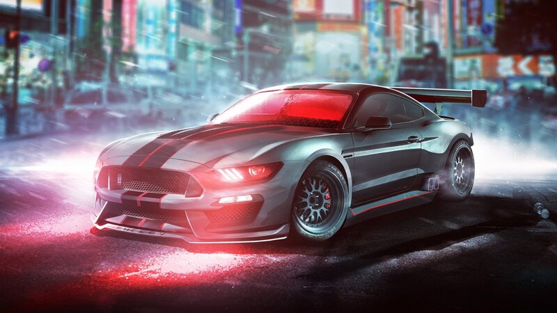 Silver Shelby Mustang — Gray, Dramatic, Night