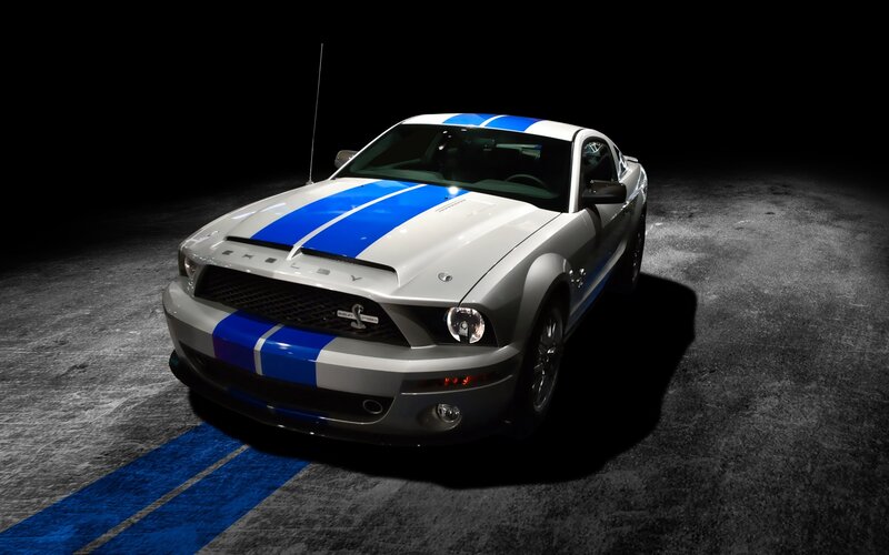 Silver Shelby Mustang — White, Dramatic, Night