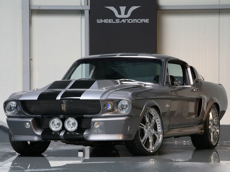Silver Shelby Mustang with stripes