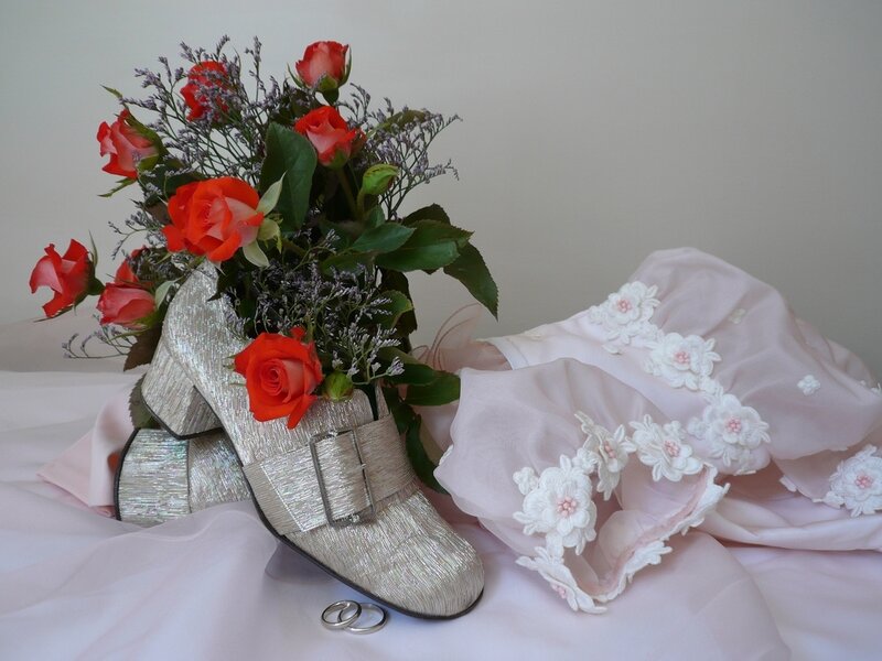 Silver Shoe with Flowers