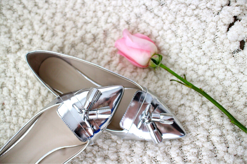 Silver Shoes with Rose
